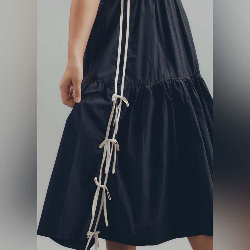 Daily Practice Bowline Midi Dress Anthropologie Track Stripe Side Ties Pockets - Picture 17 of 17